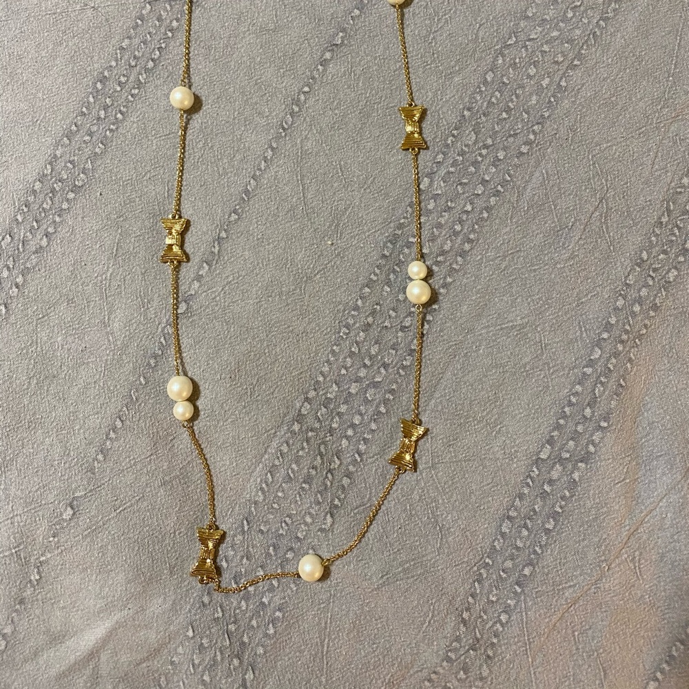 Long Kate Spade Necklace Pearls and Gold Bows